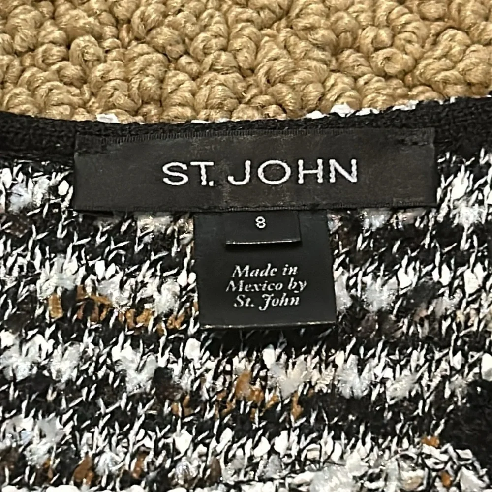 St. John Inlaid Eyelash Knit Cap Sleave A-Line Dress size 8 Black White Brown - Picture 6 of 17